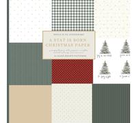 A Star Is Born Christmas Craft Paper Book - 40 Hand Drawn Pages, 8.5 x 8.5 in | Gold, Green & Red Patterns with Stars, Watercolor Christian Art & Scripture Quotes | Scrapbooking & Cardmaking