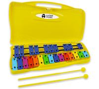 A-Star Xylophone Glockenspiel Soprano Chromatique rc-en-Ciel Coloré à 25 Notes dans un étui Jaune avec Deux Battes en Plastique - 2 Octaves G5 à G7