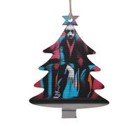 A Street Art Lot de 4 pendentifs décoratifs en bois en forme d'arbre de Noël pour décoration d'arbre, de mur et de porte - Style vintage