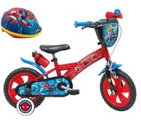 A.T.L.A.S. Vélo 12'' Spiderman équipé de 1 Frein, Plaque Avant décorative, Garde boues, Carter et stabilisateurs. + Casque Spiderman Inclus !, Rouge identique aux Photos