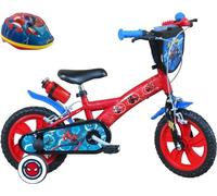 Vélo enfant 12'' garçon Spiderman Pour enfant < 90 cm - équipé de 2 freins, 2 stabilisateurs, plaque avant décorative + Casque Rouge/Bleu G