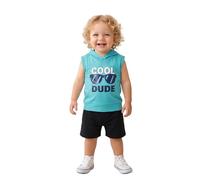 A.T.U.N. (ALL THINGS UBER NICE) Ensemble 100 % pur coton pour bébé garçon avec capuche et imprimé graphique | Haut doux respirant avec demi-manches et taille élastique bas tenue pour unisexe