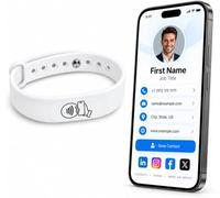A-TAP NFC Bracelet réglable avec carte de visite intelligente, blanc | Code QR, silicone étanche, appuyez pour partager vos coordonnées, fonctionne avec iPhone et Android