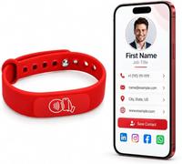 A-TAP NFC Bracelet réglable avec carte de visite intelligente Rouge | Code QR, silicone étanche, appuyez pour partager vos coordonnées, fonctionne avec iPhone et Android