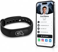 A-TAP NFC Bracelet réglable pour carte de visite intelligente (Noir) | Code QR, silicone étanche, appuyez pour partager vos coordonnées, fonctionne avec iPhone et Android