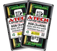A-Tech MTXtec Barrette de mémoire RAM DDR2 800 MHz SODIMM PC2-6400 1,8 V CL6 200 broches sans ECC pour ordinateur portable 8 Go (2 x 4 Go)