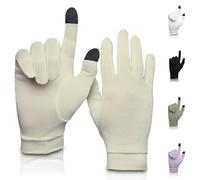 A TOUCH OF Silk Gants de Soie Pure | Doux et Confortables | Gants Thermiques intérieurs à écran Tactile | Port Naturel | Unisexe | Sac de Lavage Inclus (Crème, Petit)