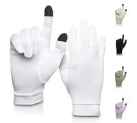 A TOUCH OF Silk Gants de Soie Pure | Doux et Confortables | Gants Thermiques intérieurs à écran Tactile | Port Naturel | Unisexe | Sac de Lavage Inclus (Blanc, Grand)