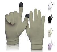 A TOUCH OF Silk Gants de Soie Pure | Doux et Confortables | Gants Thermiques intérieurs à écran Tactile | Port Naturel | Unisexe | Sac de Lavage Inclus (Kaki, Petit)