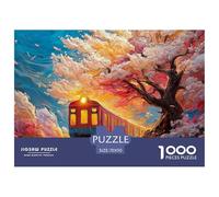 A Train Is Traveling Along The Tracks Surrounded Trees 1000 Pièces Puzzle En Papier Écologique Puzzle Cherry Blossoms Extrêmement Difficile Défi Unique Puzzles Cadeaux Pour La Famille Et Les Amis 70x5