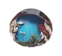 A Travel Dreams Bonnet de douche imprimé - Réutilisable, double couche, avec bande élastique, parfait pour la maison, le spa, l'hôtel et les voyages