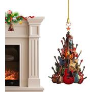 À travers le sapin de Noël de guitare, décoration à suspendre, instrument de musique de guitare, décoration électrique, décoration de Noël musicale en bois pour arbre de vacances, amateurs de musique