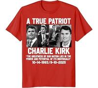 A True Patriot Charlie Kirk Graphic T-Shirt Political Déclaration Politique Coton mélangé Casual Unisexe Charlie Kirk Assassination Outfit, Rouge, S