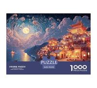 A Village with The Sea in The Back 1000 Pièces Puzzles Traditional Chinese Architecture Défiant Et Éducatif Puzzle pour Adultes Et Enfants Jeu Familial 70x50cm/1000pcs