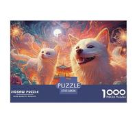 A White Ca and Dog with Blue Eyes 1000 Pcs Découpe Précise Puzzle Ethereal Fantasy Vibrant Jigsaw Jouet Éducatif Déco pour Enfants 38x26cm/1000pcs