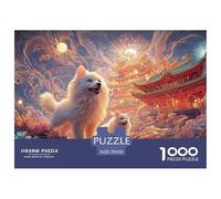 A White Ca and Dog with Blue Eyes 1000 Pièces Découpe Précise Puzzle Fantasy Pet Companions Vibrant Jigsaw Déco Maison pour Enfants 70x50cm/1000pcs