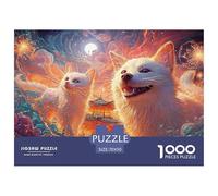 A White Ca and Dog with Blue Eyes 1000 Pièces Puzzles Ethereal Fantasy Défiant Et Éducatif Puzzle pour Adultes Jeu De Défi Difficile 70x50cm/1000pcs