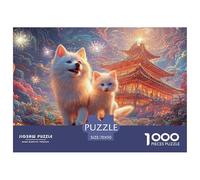 A White Ca and Dog with Blue Eyes 1000 Pièces Puzzles Oriental Architecture Défiant Et Éducatif Puzzle pour Adultes Et Enfants Jeu De Défi Difficile 70x50cm/1000pcs