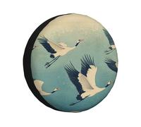 A White Crane Flies In The Sky Housse de pneu de secours étanche à l'eau et à la poussière Ajustement universel pour remorque, camping-car, SUV, camion, camping-car 40,6 cm