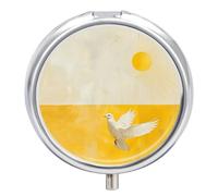 A White Dove Flies by Round Pilulier à 3 compartiments avec miroir de voyage Petit pilulier de voyage mignon Organiseur de vitamines portable pour sac à main