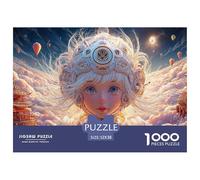 A White-Haired Blue-Eyed Girl 1000 Pièces Papier Premium Puzzle Steampunk Méditatif Jigsaw Déco Maison pour Enfants 52x38cm/1000pcs