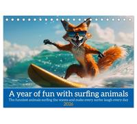 A year of fun with surfing animals (Desk Calendar 2026 DIN A5 landscape), CALVENDO 12 Month DeskCalendar: Funny animals in surfer style surf the ocean on a surfboard