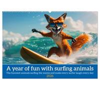 A year of fun with surfing animals (Wall Calendar 2026 DIN A2 landscape), CALVENDO 12 Month Wall Calendar: Funny animals in surfer style surf the ocean on a surfboard