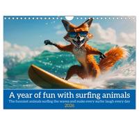 A year of fun with surfing animals (Wall Calendar 2026 DIN A4 landscape), CALVENDO 12 Month Wall Calendar: Funny animals in surfer style surf the ocean on a surfboard