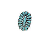 A-yeite Bague de phalange ovale vintage Western Turquoise Fleur ovale Pierre Bohême Réglable Bague de phalange Bijoux de fête pour femme, Métal, Aucune pierre précieuse