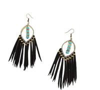 A-yeite Boucles d'oreilles longues style ethnique bohème en forme de plume pour femme, vintage, fait à la main, pampille, turquoise, One Size, Cuir Zinc, Pas de gemme