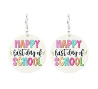 A-yeite Boucles d'oreilles pendantes « Happy Last Day of School » pour enseignants, étudiants, lettres en bois coloré, One Size, Bois, Pas de pierre précieuse