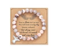 A-yeite Bracelet à breloques ange gardien en pierre naturelle, cadeau de condoléances pour la perte d'un être cher, bracelet extensible en perles de cristal pour femme, Adjustable, Pierre, Pas de