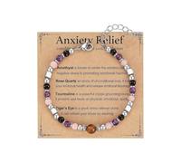 A-yeite Bracelet à breloques en verre de guérison pour soulager l'anxiété et triple protection - Bracelet porte-bonheur réglable avec fermoir mousqueton - Cadeau pour femme et amie