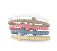 A-yeite Lot de 5 bracelets colorés en silicone avec croix chrétienne pour femme - Bracelets assortis - Protection - Prière inspirante - Bracelet religieux pour homme et garçon - Réglable - Marron