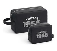 A-Z BAG Lot de 8 Trousses de Toilette avec imprimé millésime (1966-2026) - Cadeau nostalgique personnalisé pour Femmes et Hommes - Kit cosmétique de Voyage - Cadeau d'anniversaire, Noir, 1966