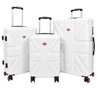 A1 FASHION GOODS AC311 Valise à 8 roues avec cadenas rigide Motif Union Jack britannique, blanc, Full Set Of 3 Sizes, Valise rigide avec roulettes pivotantes
