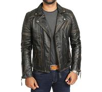 A1 FASHION GOODS Hommes Cuir Véritable Style de Motard Veste Cru Noir Deux Tons Coupe Slim Manteau de Designer Max (XXXL - EU 56)