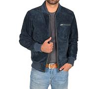 A1 FASHION GOODS Hommes Réal Suède Bombardier Veste Aménagée Classique Couleurs Noir Marron Marine Bronzer Wade (M, Marine)