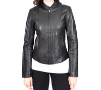 A1 FASHION GOODS JOJO Veste en cuir véritable pour femme Style décontracté Fermeture Éclair sur le devant Col montant Noir, Noir , 42