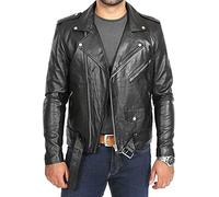 A1 FASHION GOODS Veste de motard pour homme en cuir souple véritable avec ceinture Couleurs ASST Noir/cognac rouge Bob, Noir , L