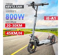 A1 Scooter électrique puissant 800W 48V 12.5Ah vitesse maximale 45 km/h 45km portée 10 ''pneu double absorption des chocs pliable EScooter pour adultes iE-A1