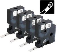 A18053 Lot de 4 étiquettes thermorétractables de rechange pour étiqueteuse industrielle DYMO Rhino 18053 compatibles avec DYMO Rhino 4200 5200 5000 6000 Noir sur blanc 0,95 x 1,9 m