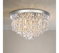 A1A9 Lustres en Cristal Modernes Plafonniers, Luminaires Encastrés en Cristal Clair K9 en Chrome, élégante Suspension Ronde pour Salon, Salle à Manger, Chambre à Coucher, Salon (Diamètre 40cm)