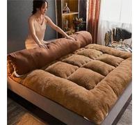 A1VETY Matelas futon japonais en polaire - Tatami doux, pliable et portable - Taille complète - Pour chaise longue, lit d'invité, canapé de camping - Matelas enroulable confortable (marron, 180 x 200