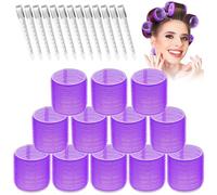 A2s Shine Lot de 24 bigoudis Jumbo avec 12 bigoudis Jumbo et 12 pinces à cheveux pour cheveux longs et moyens Violet