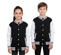 A2Z 4 Kids Baseball Contraste Veste Varsity Style Manteau B.B Col Montant - B.B Plain Jacket Black 11-12