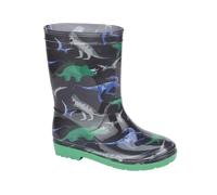 A2Z 4 Kids Bottes en caoutchouc pour filles et garçons - Imprimé dinosaure amusant - Pour aventures boueuses - Bottes de pluie imperméables en PVC avec doublure textile - Noir et vert - Tailles 39 à