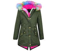 A2Z 4 Kids Doudoune Fille Fausse Fourrure Capuche Bicolore 3D Délavé Mode Élégant Vestes École Col Montant Boutonné Matelassé Rembourré Chaud Épais Manteaux Nouveau Âge 5-13 Ans