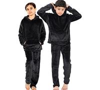 A2Z 4 Kids Enfants Chaleureux Toison Deux Pièces Encapuchonné Pyjamas - PJS 215 Black 11-12