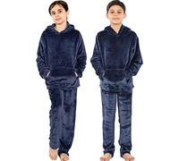 A2Z 4 Kids Enfants Chaleureux Toison Deux Pièces Encapuchonné Pyjamas - PJS 215 Navy 7-8